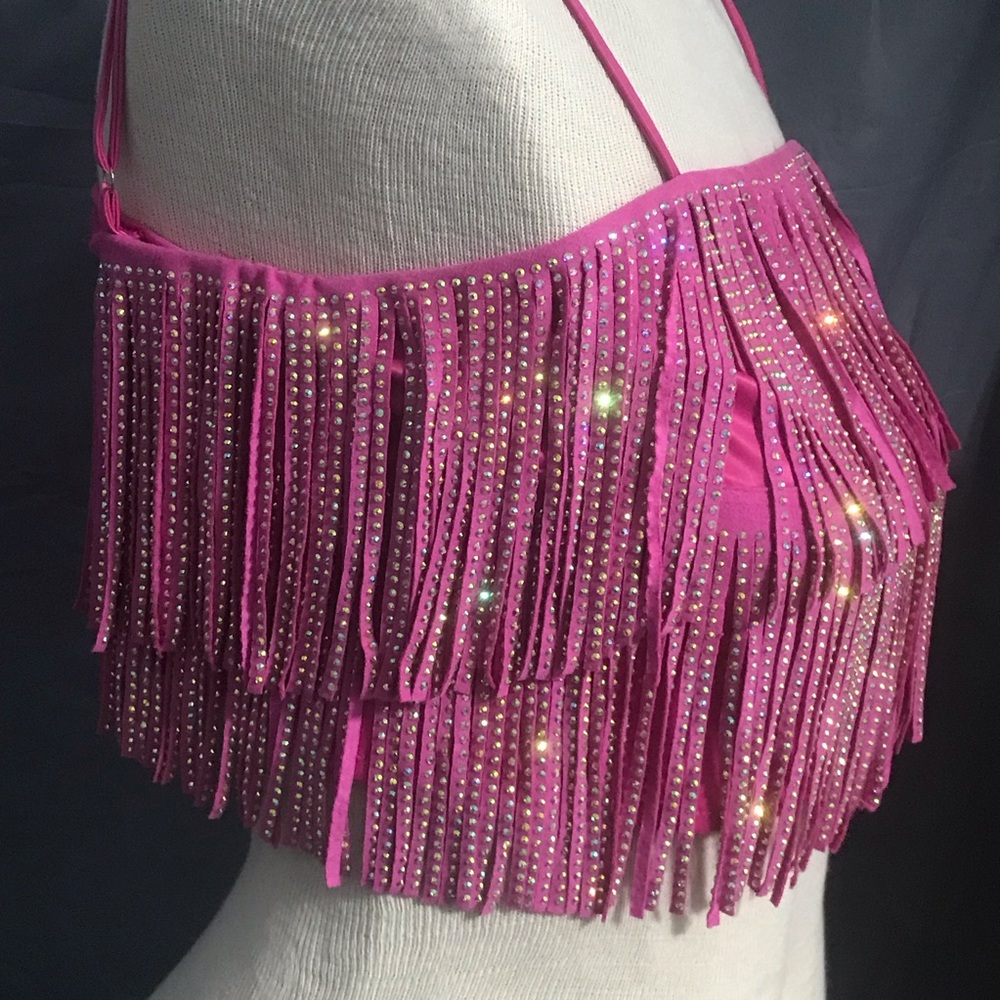 Pink Rhinestone Fringe Camisole Top